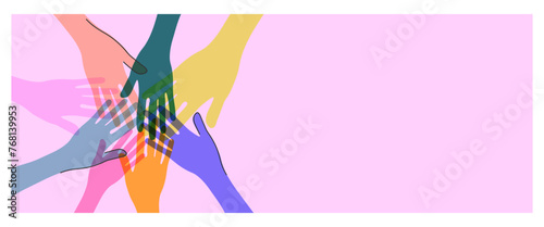 Human hands. Diverse group of people. People equity help.