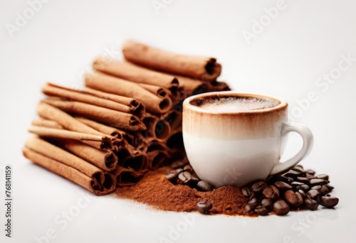 coffee with cinnamon in white background