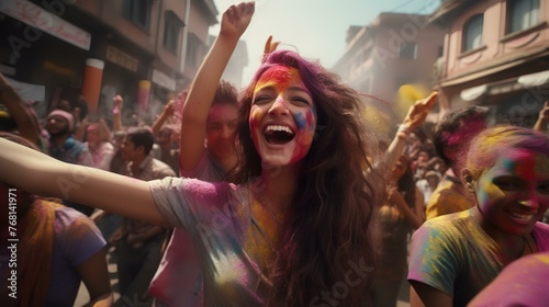 People celebrating for Holi festival of colors