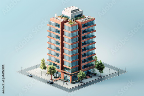 skyscrapper building isometric,3d render photo