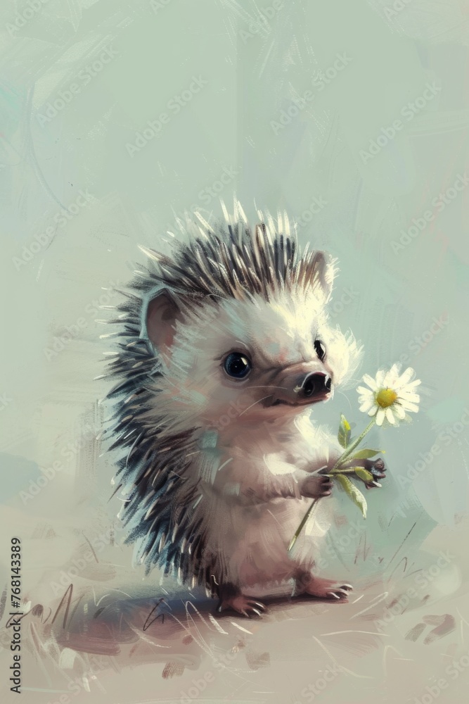 Sweet little hedgehog holding a tiny flower. Illustration Sweet little hedgehog holding a tiny flower. Illustration
