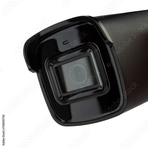 Close up of a black camera modern security camera.