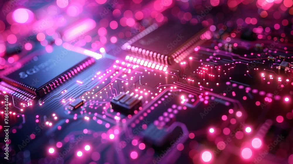 Abstract backdrop featuring purple, violet, and blue microchips, representing digital technology with a 3D illustration. Abstract backdrop featuring purple, violet, and blue microchips, representing digital technology with a 3D illustration.