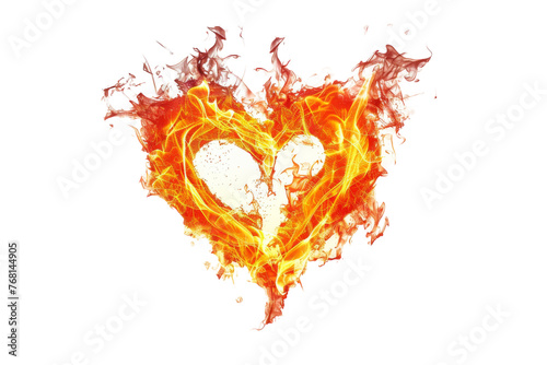 A heart shape formed by flames against a white backdrop
