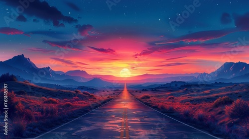 An illustration depicts a road at night.