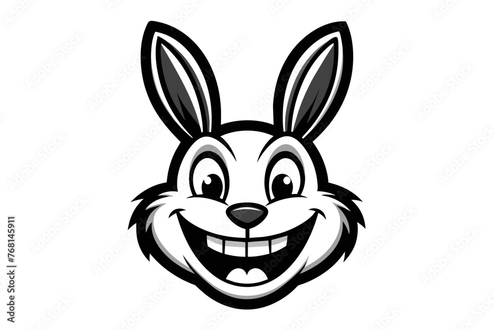 Obraz premium Rabbit with a big smile, for a logo. Simple black and white drawing style, with few drawing lines hgh