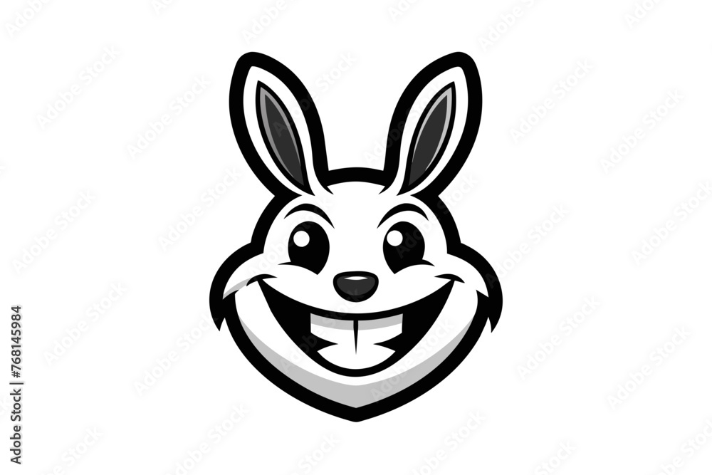 Fototapeta premium Rabbit with a big smile, for a logo. Simple black and white drawing style, with few drawing lines hgh