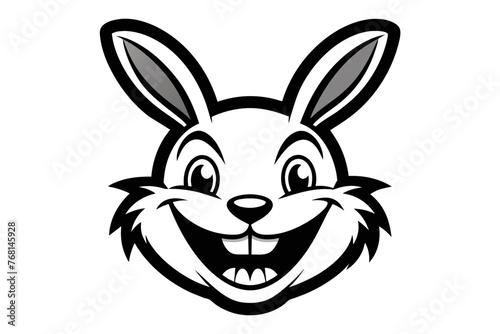 Rabbit with a big smile, for a logo. Simple black and white drawing style, with few drawing lines hgh © AL