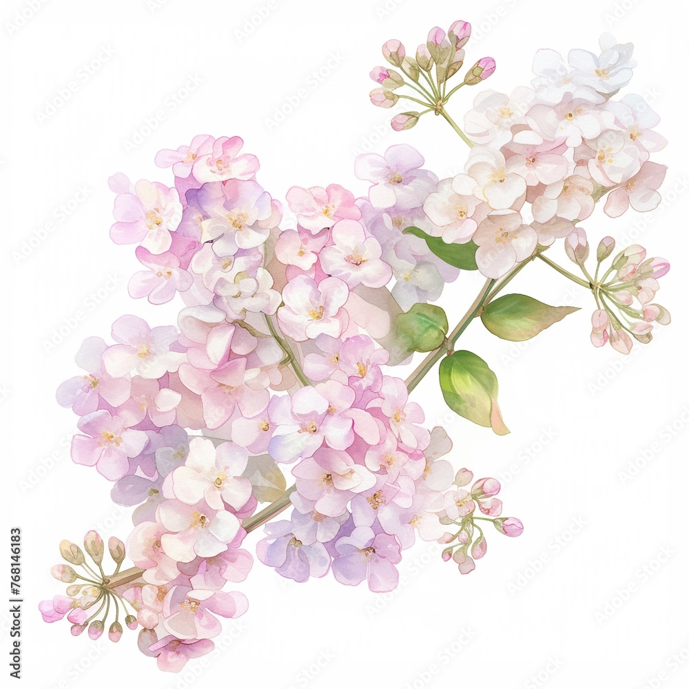 Fototapeta premium Watercolor hydrangea clipart with clusters of blue, purple, and pink flowers