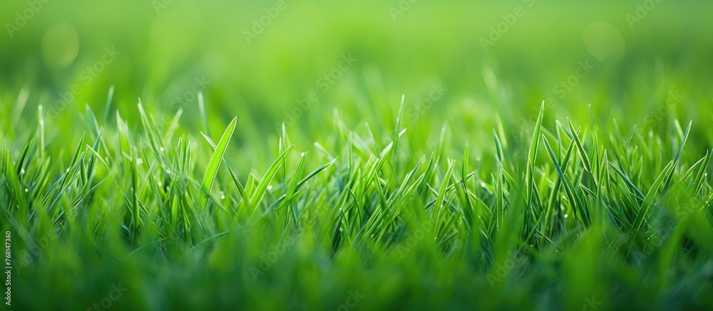 A detailed view of vibrant green grass in focus, with a blurred background. The lush grass blades stand out against the soft, out-of-focus backdrop. This close-up shot captures the beauty of nature up A detailed view of vibrant green grass in focus, with a blurred background. The lush grass blades stand out against the soft, out-of-focus backdrop. This close-up shot captures the beauty of nature up