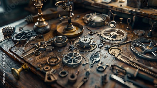 Gears and tools on the watchmaker's table .
