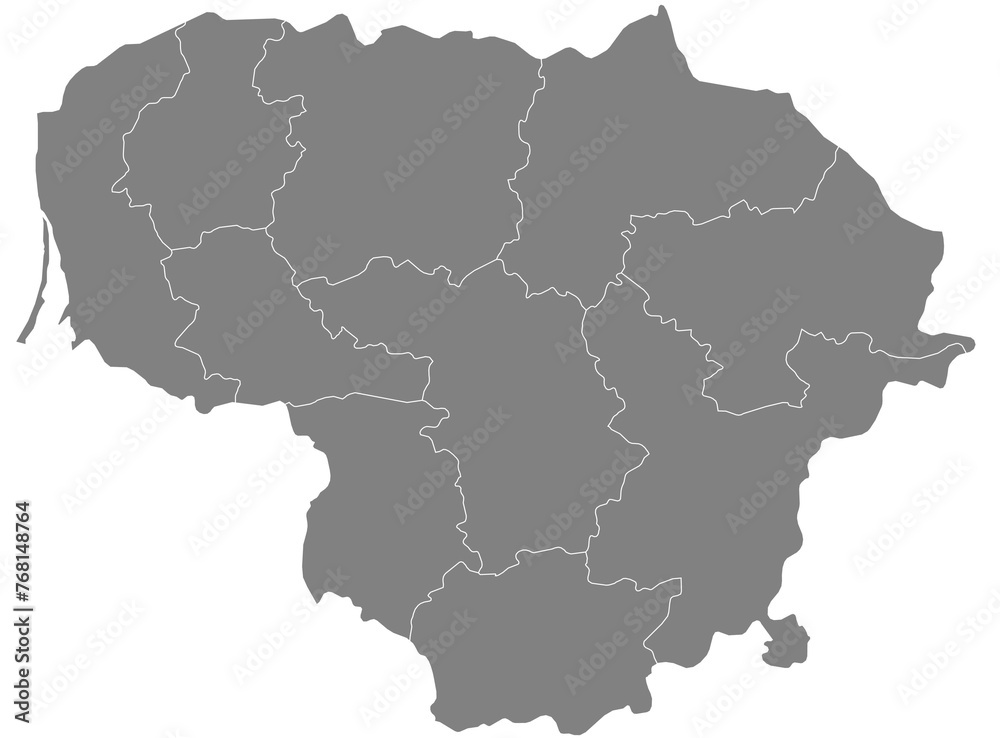 Outline of the map of Lithuania with regions