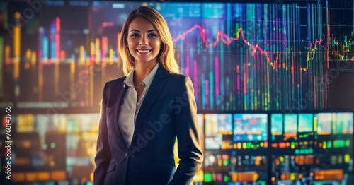 woman in front of graph