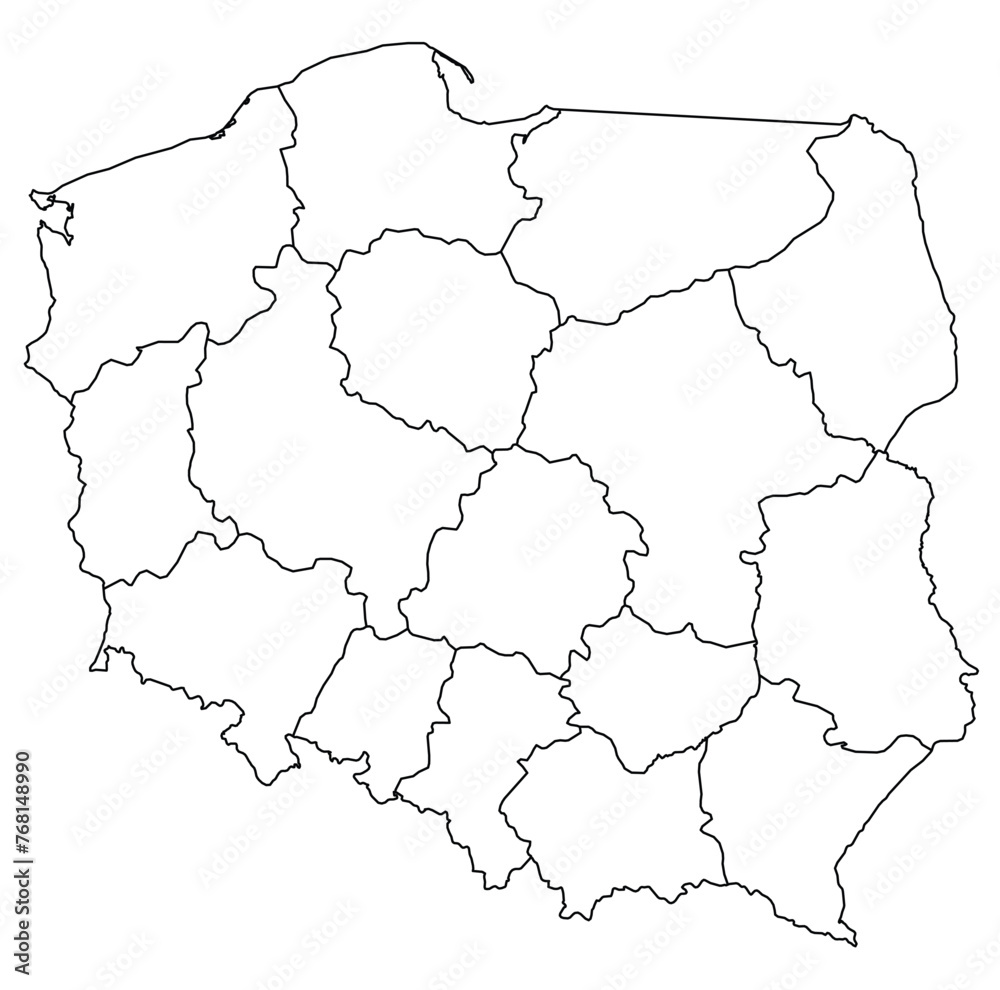 Obraz premium Outline of the map of Poland with regions