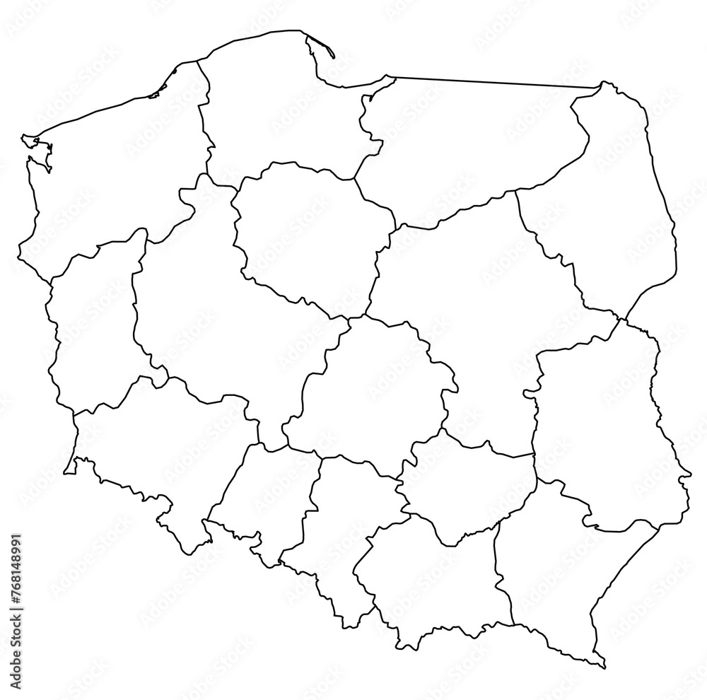 Outline of the map of Poland with regions