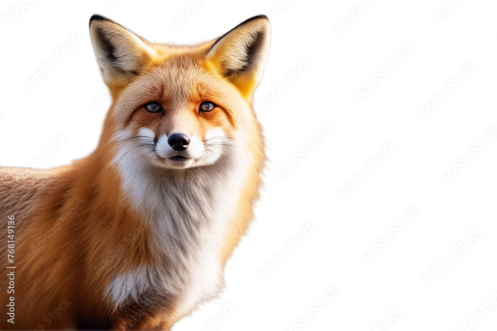 4 vulpes fox years old red walking white background isolated no people mammal wild half face horizontal alone cut-out on animal wildlife brown nobody studio shot full-length one vertebrate looking