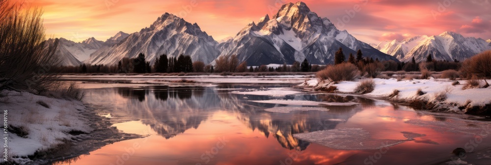 Sunset Reflection in Icy Waters