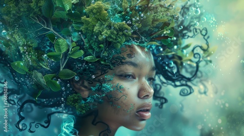 Wallpaper Mural Portrait of a beautiful African American mother earth with afro hair filled with green leaves. Torontodigital.ca