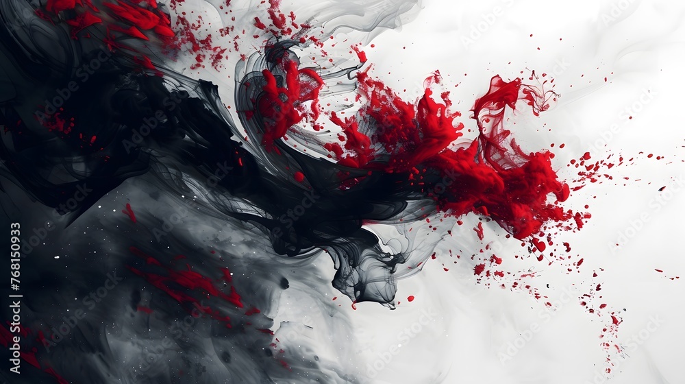 Black and red ink painting of a landscape with Japanese oriental style. Black and red ink painting of a landscape with Japanese oriental style.
