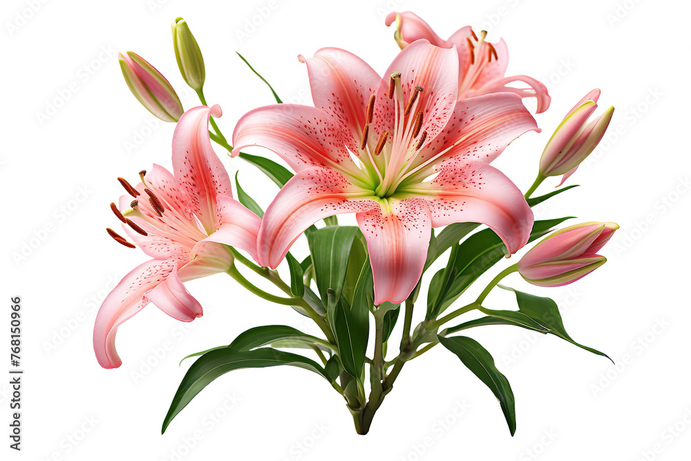 Pink lily flower isolated on a white background