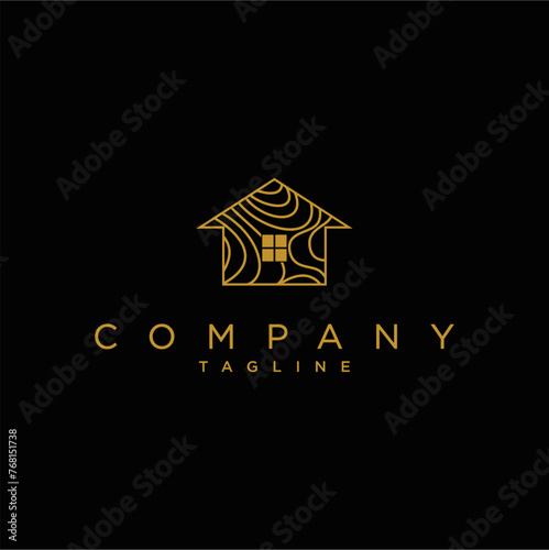 Cabin logo design illustration. Cottage template design with minimalistic line art
