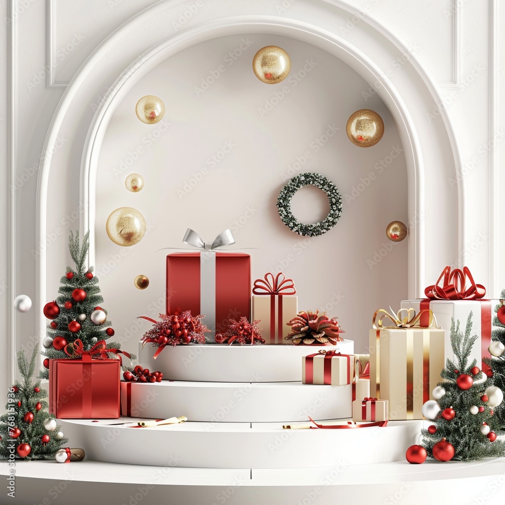 Christmas Festive Greeting Podium Mockup with Gift Boxes Christmas Festive Greeting Podium Mockup with Gift Boxes