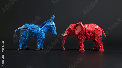 blue donkey and red elephant on a black background Which Present democrats and republicans