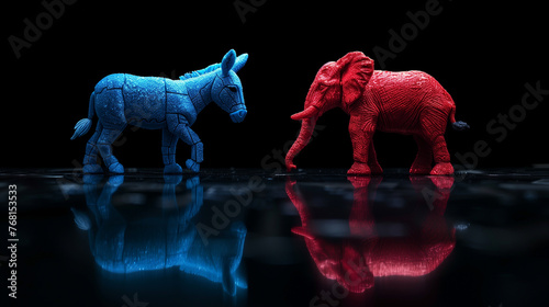 blue donkey and red elephant on a black background Which Present democrats and republicans photo