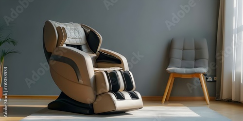 Electric Massage Chair for Full-Body Relaxation, Pain Relief, and Circulation Enhancement. Concept Massage Techniques, Relaxation Benefits, Pain Management, Circulation Improvement, Chair Features photo