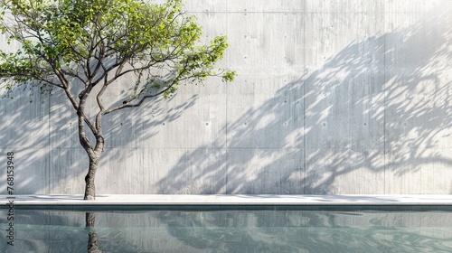 Concrete Wall with Reflecting Water Pool: Natural Serenity Mockup Template