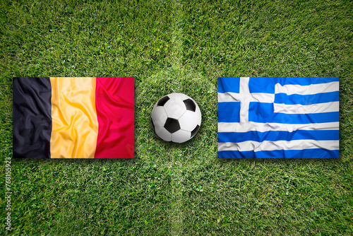 Belgium vs. Greece flags on soccer field