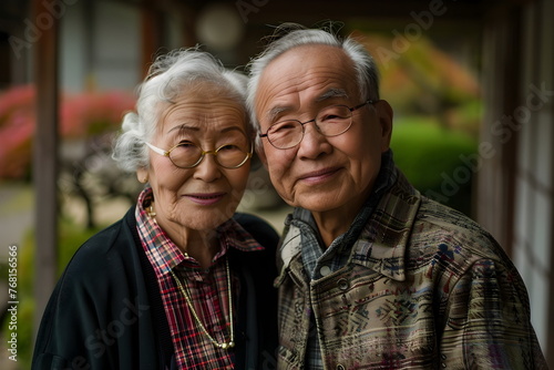 senior couple in front of their house