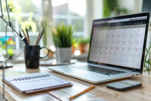 Illustration of a calendar on a computer software application for modern schedule planning, suitable for personal organizer and online business use. 