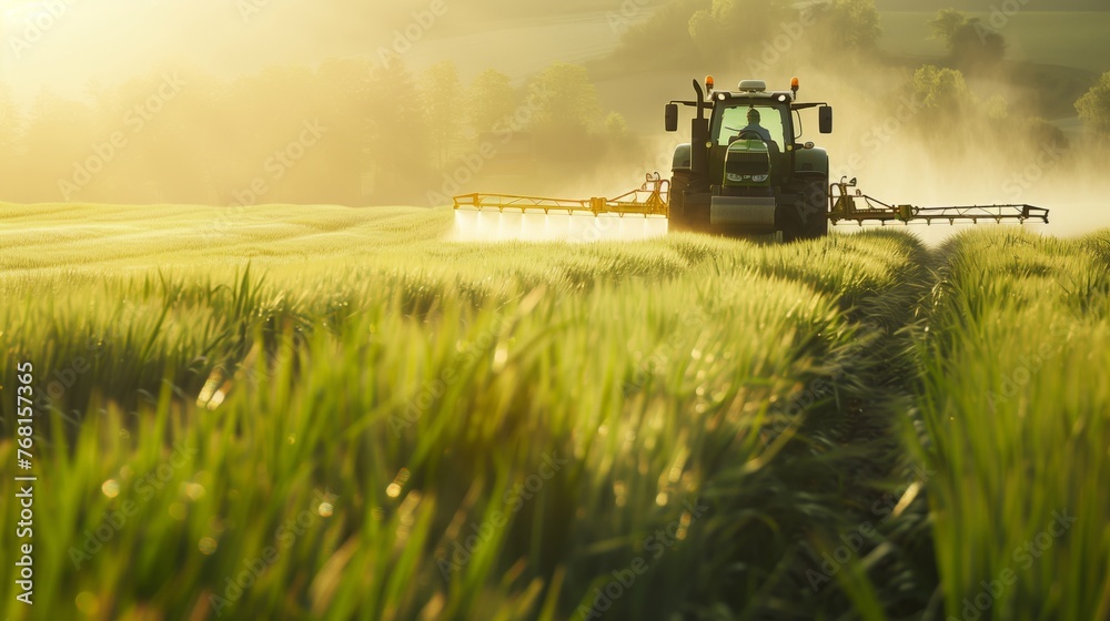 Tractor Driving Through Green Field