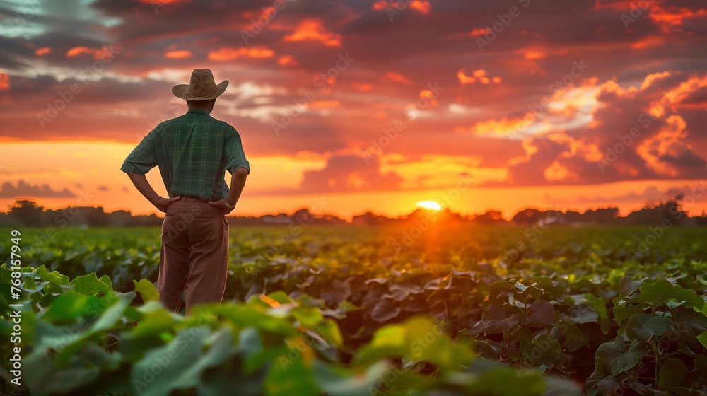 Man Standing in Field at Sunset Man Standing in Field at Sunset