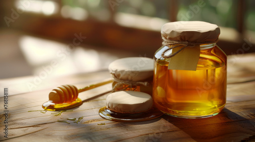 Honey glass with empty label, Mockup, Generative AI