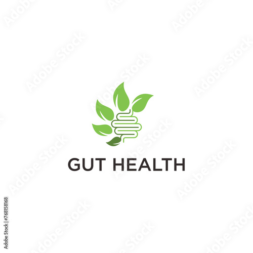 Gut logo with leaves. Vector intestine logo combination.