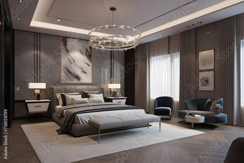 Classic style bedroom interior with modern bed in luxury house.