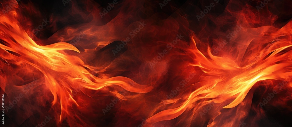 A detailed view of fiery red and vibrant yellow flames, showcasing their intense and dynamic movement as they dance and flicker.