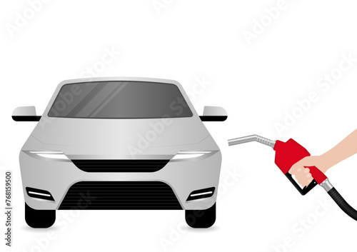Car Refueling at Gas Station. Vector Illustration Isolated on White Background. 