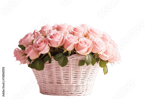 Birthday Mother's white background Valentine's Women's Wedding flowers roses view day table beautiful wicker pink pastel basket Bouquet Front Mother Element Floral
