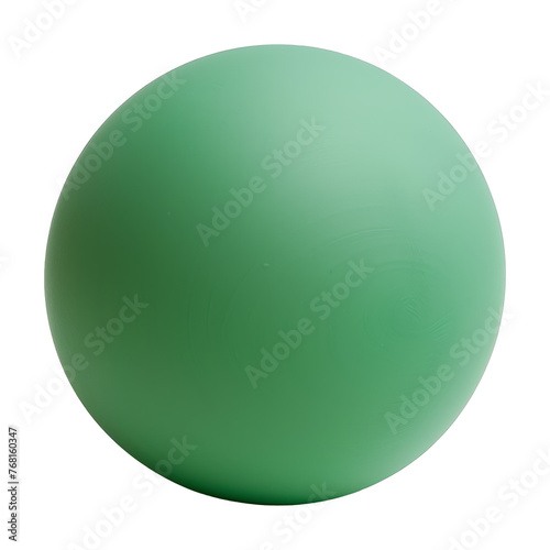 A green ball is sitting on a white background. The ball is round and has a smooth surface