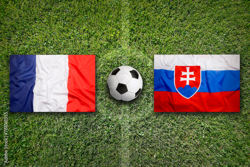 France vs. Slovakia flags on soccer field