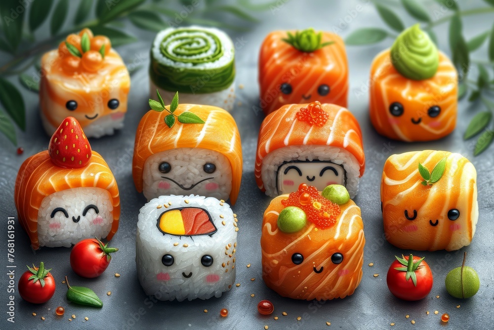 Sushi Roll Faces: A Lively Group