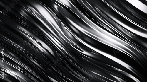 Abstract Wavy Black and White Texture  Dynamic Monochrome Background with Copy Space
