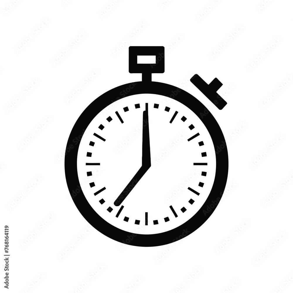 Black stopwatch icon, flat logo vector.