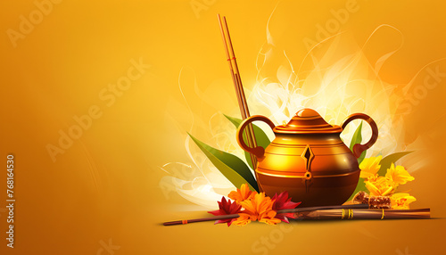 Vector illustration concept of Happy Thaipusam festival celebrated bokeh yellow background photo