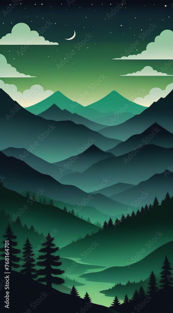 Fototapeta premium Moonlit Alpine Meadow: A tranquil meadow nestled in the alpine region, with wildflowers swaying gently in the breeze under the light of the full moon.