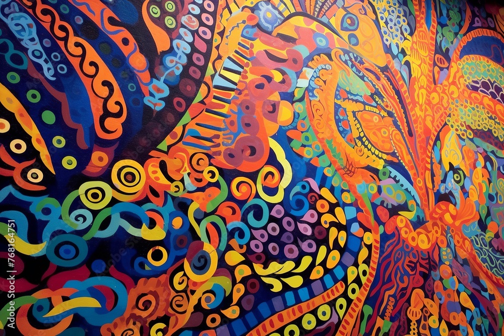 Each mural displays intricate details and expressive forms, reflecting the artistic vision behind the palette-driven compositions. Each mural displays intricate details and expressive forms, reflecting the artistic vision behind the palette-driven compositions.