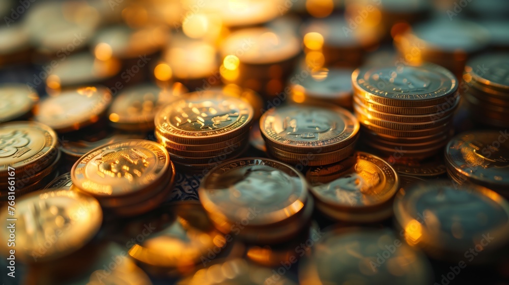 Gold Coins on Table Gold Coins on Table